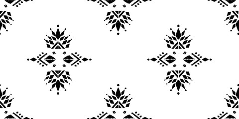 Ikat pattern etnic indian ornamental black and white illustration. Navajo motif texture ornate  design for surface print background
