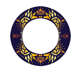 Frame with hand-drawn ikat motif ornament.Vector card decor. Circular ornate.