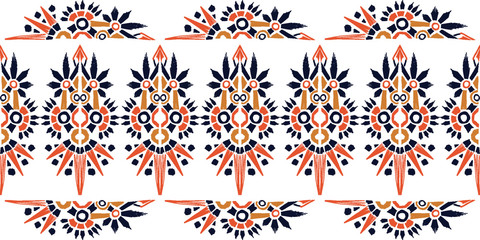 Nice native hand-drawn ikat geometric background - Ethnic folk pattern. Tribal embroidery background