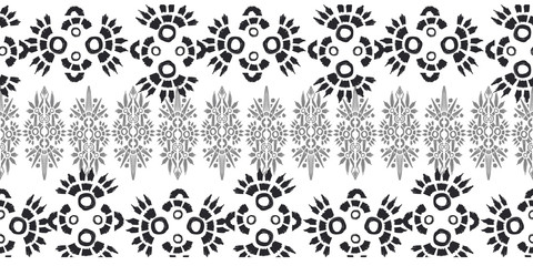 Ikat pattern etnic indian ornamental black and white illustration. Navajo motif texture ornate  design for surface print. Black and white background.