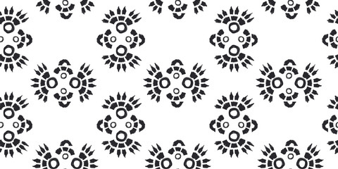 Ikat pattern etnic indian ornamental black and white illustration. Navajo motif texture ornate  design for surface print. Black and white background.