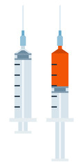 Medical syringes upright vector icon flat
