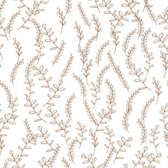 Exotic tropical garden outline. Leaf plant botanical floral foliage. Engraved ink art. Seamless background pattern. Fabric wallpaper print texture.