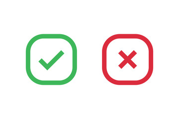 Checkmark X symbols on white isolated background.