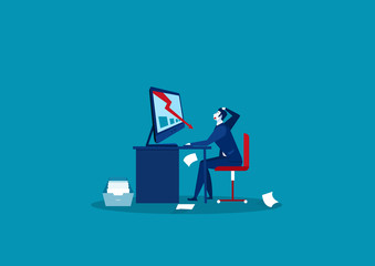 Businessman looking at the falling down graph on laptop computer © TA design