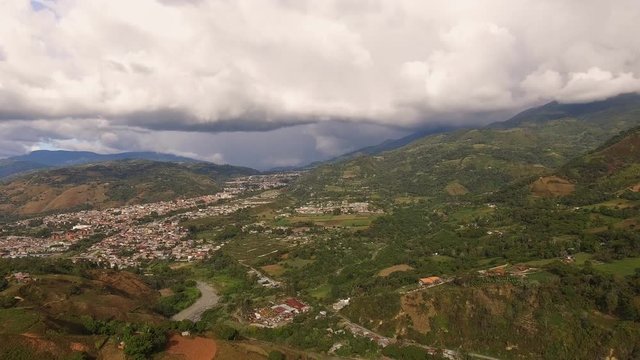 Aerial view of Bocono city at sunset in the Trujillo Andean Mountain