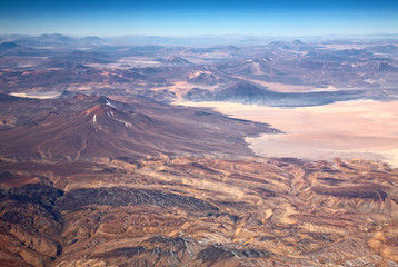 Fototapeta premium aerial view of volcanoes in Atacama desert, Chile