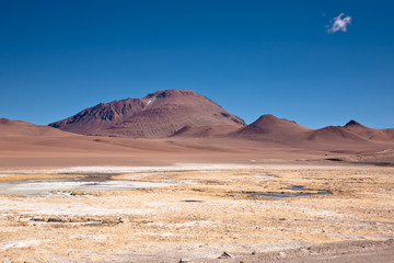 Fototapeta na wymiar frozen lagoon in Atacama desert, Chile