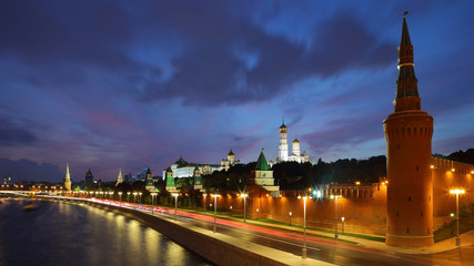 Moscow Kremlin and Moscow river at night