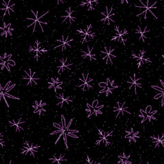 Obraz na płótnie Canvas Hand Drawn white Snowflakes Christmas Seamless Pat