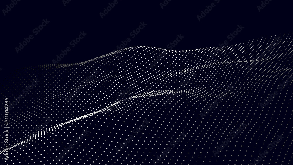Poster Abstract digital wave of particles. Futuristic point wave. Technology background vector. Vector illustration