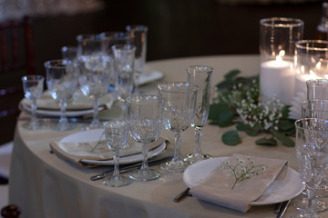 Glasses are on the table. Close up
