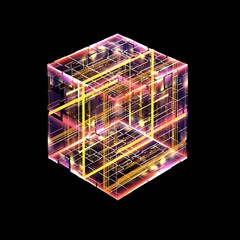 Abstract dark background. Bright box. Shine square. .Light geometry. Smart code. Energy effect. Big data. .Digital chip. Glare grid lines. Glow cubes. CPU core. .Hi Tech. Mobile innovation. SSD Board