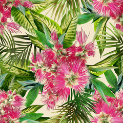 Exotic flowers seamless pattern. Artistic background.