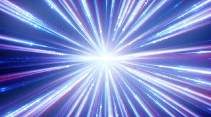 Fototapeta na wymiar Abstract spacescape, black hole. Star on dark background. Magic explosion star with particles. Speed of light. Motion blur. Journey to the universe. Lights trail using zoom. light warp speed. Nebula