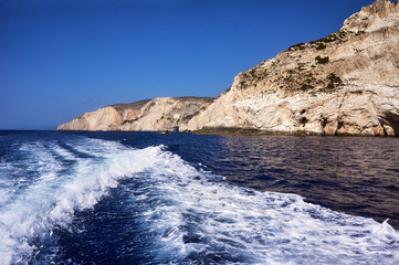 rocky cliff on the coast of the Ionian Sea on the island of Zakynthos.