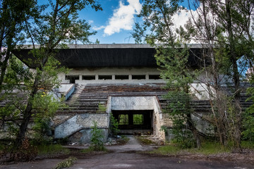 Fototapeta na wymiar The central Stadium of the ghost town of Pripyat, Ukraine