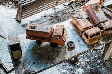 Toys in the abandoned kindergarten in the ghost town of Pripyat, Ukraine