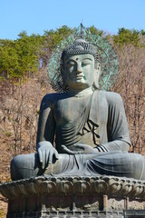 close view of The Great Unification Buddha (Tongil Daebul) at Shinheungsa temple, Seoraksan National Park, Sokcho, South Korea