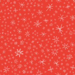 Hand Drawn white Snowflakes Christmas Seamless Pat