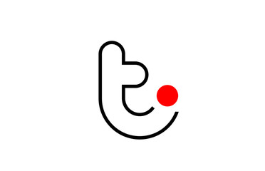 letter t logo alphabet design icon for business line in black and red dot - obrazy, fototapety, plakaty