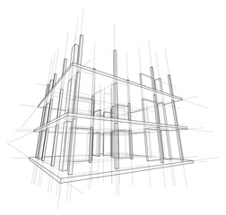 Drawing of a house under construction. Vector
