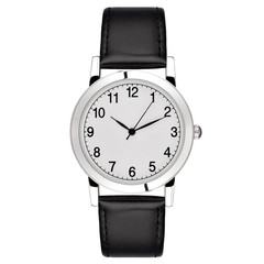 silver watch with white clock face isolated on white background