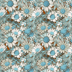 Seamless pattern of field flowers. Artistic background with daisy flowers.