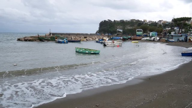 boats moored in the marina of Bacoli, Campi Flegrei regional park (The Phlegraean Fields), Campania, Naples, Italy