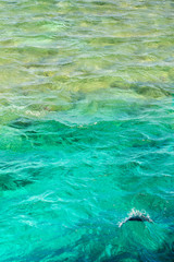 sea waves. Blue water for background. Emerald-colored sea water. vertical photo