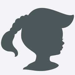 Black silhouette of baby profile, vector shape, hair