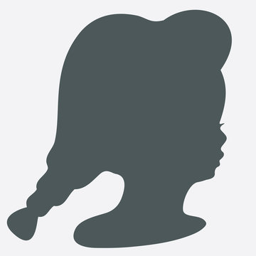 Black silhouette of baby profile, vector shape, hair