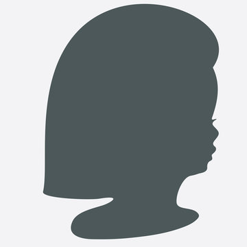 Black silhouette of baby profile, vector shape, hair
