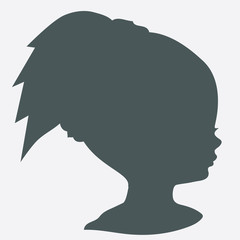 Black silhouette of baby profile, vector shape, hair
