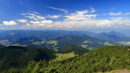 Green hilly landscape on a sunny day