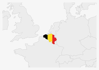 Belgium map highlighted in Belgium flag colors © boldg