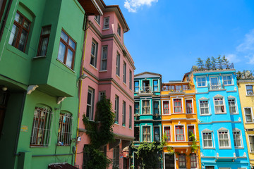 Fototapeta premium Istanbul, Turkey - 10 July 2019: View of colourful houses in district Balat.