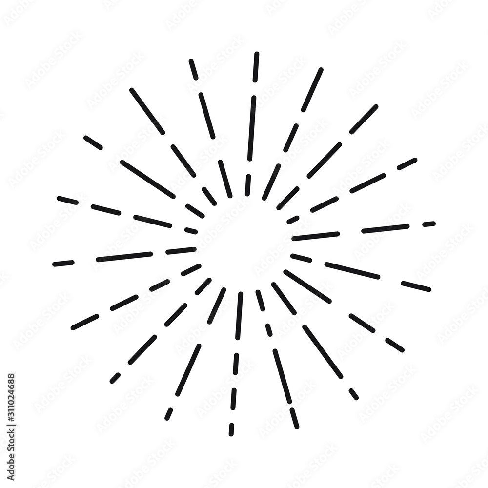 Poster sun rays linear drawing. isolated burst design elements. vector vintage bursting rays illustration. 
