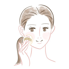 スキンケア　パフ　女性　水彩