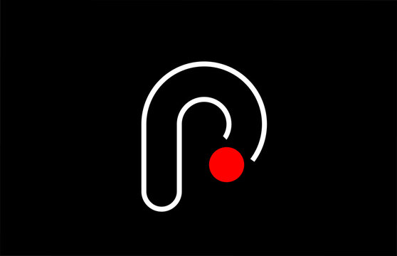 letter p logo line black background alphabet design icon for business with red dot