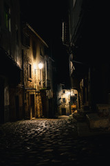 Obraz premium Village street at night in San Martín de Trevejo, Cáceres, Spain