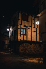Village street at night in San Martín de Trevejo, Cáceres, Spain