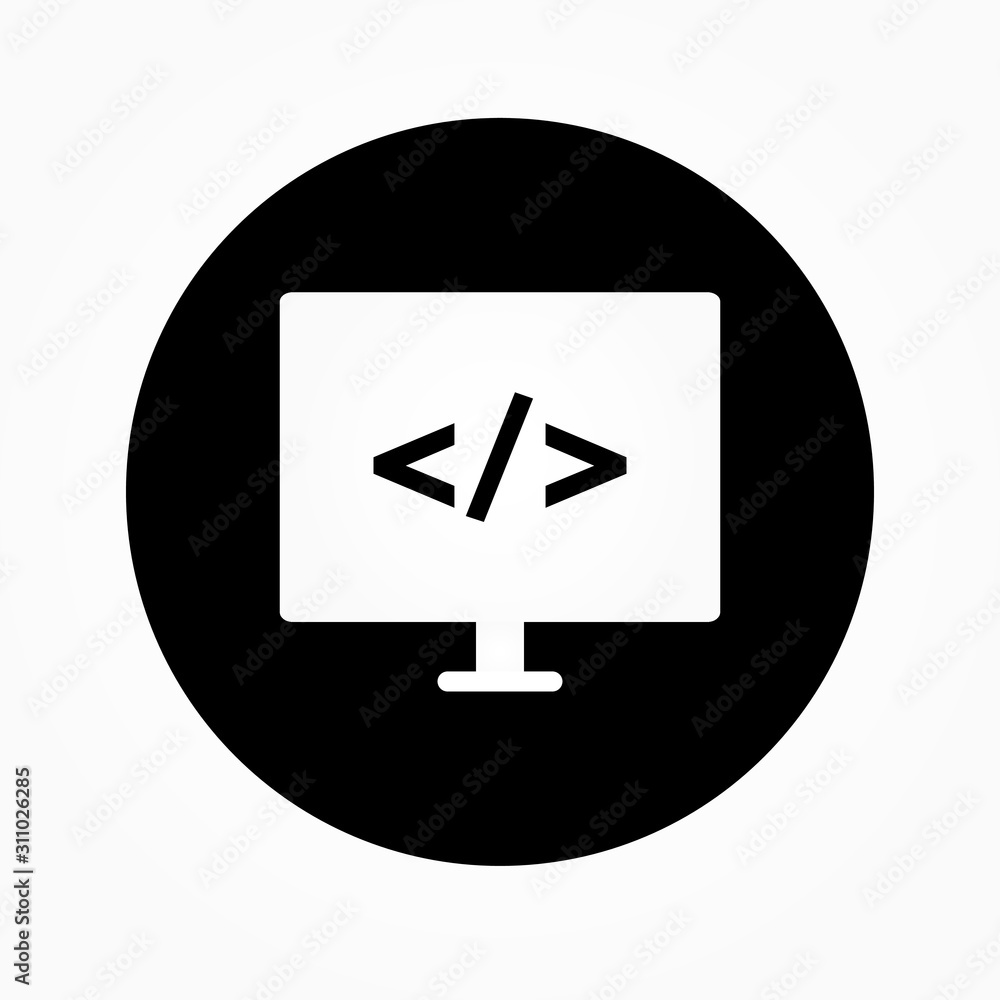 Poster programming on monitor icon design vector