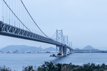 The aerial view of Seto Bridge in Japan.