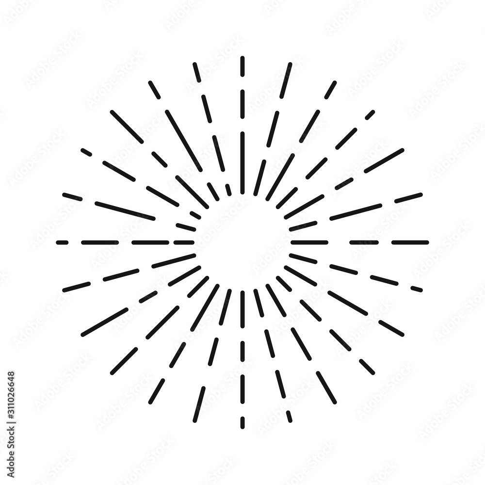 Poster sun rays linear drawing. isolated burst design elements. vector vintage bursting rays illustration. 