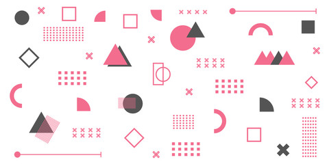 Memphis Simple Blue Abstract Circle Line Rectangle Box Arrow Cross Mountain River Pie Egypt Basic Shape Background For shirt