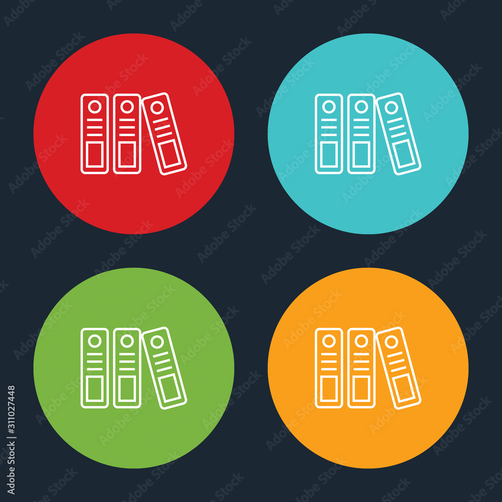 Poster very useful file binder line icon on four color round options.