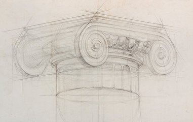 pencil sketch of ionic capital column