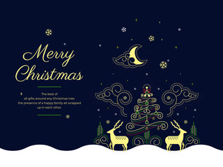 Luxurious christmas vector illustration with deer and christmas tree