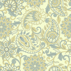 Fototapeta na wymiar Seamless Paisley pattern in indian style. Floral vector illustration